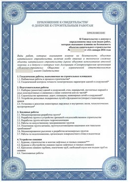 Приложение к свидетельству о допуске к строительным работам Матвеев Курган СРО в строительстве