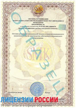 Образец сертификата соответствия (приложение) Матвеев Курган Сертификат ISO 13485